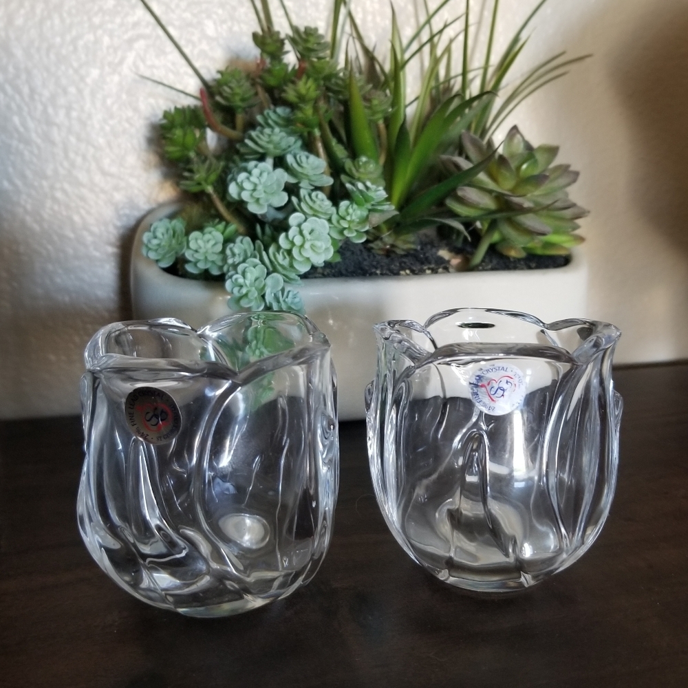 DePlomb Crystal Tea Light Votive‎ Tulip Candle Holder 24% Lead Set of 2